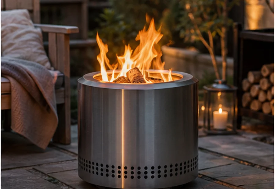 Smokeless fire pit scene on a contemporary British patio
